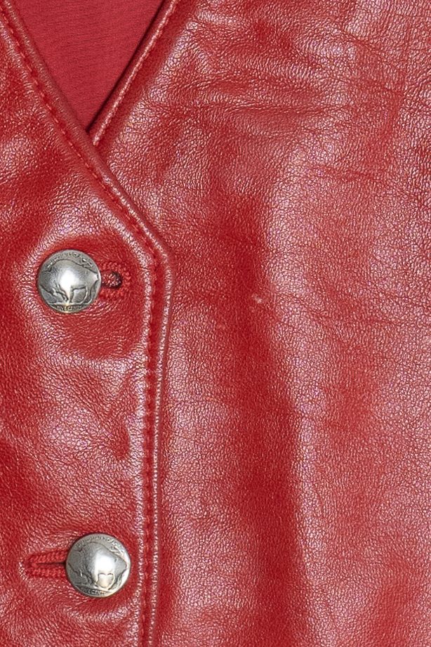 Vintage Sandi Holien Red Leather & Southwest Print Vest (1980s)