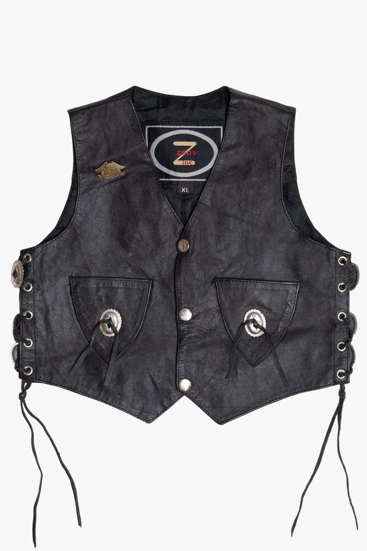 Vintage Leather Fringe Vest With Harley Davidson Pin (1990s)