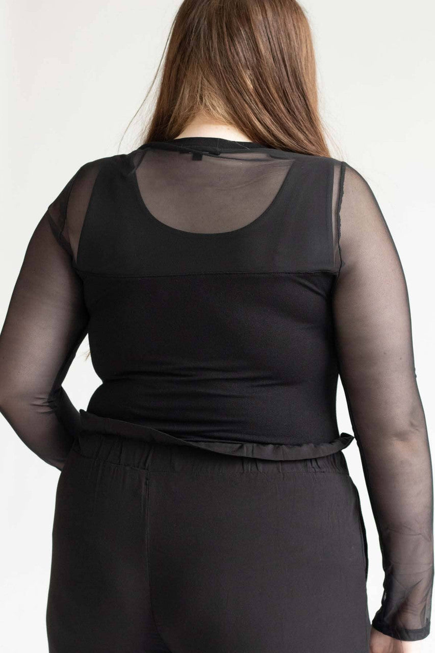 Sweetheart Outline Mesh Long Sleeve Bodysuit (Extended Sizes)