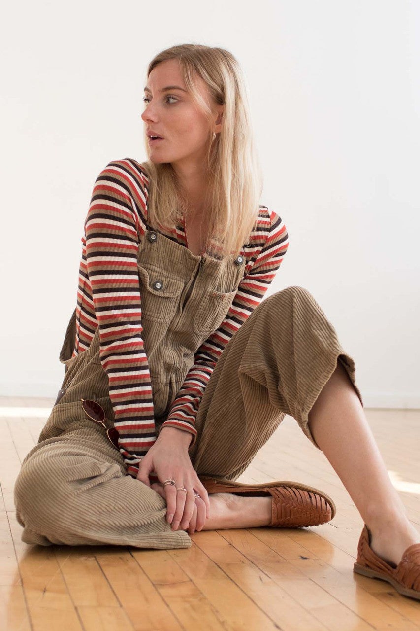 Tan Zip Front Vintage Corduroy Overalls