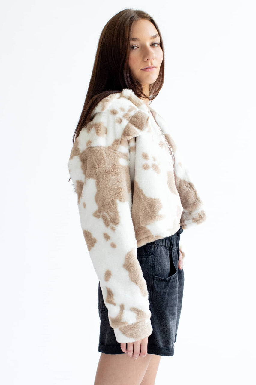 Taupe Cow Faux Fur Jacket