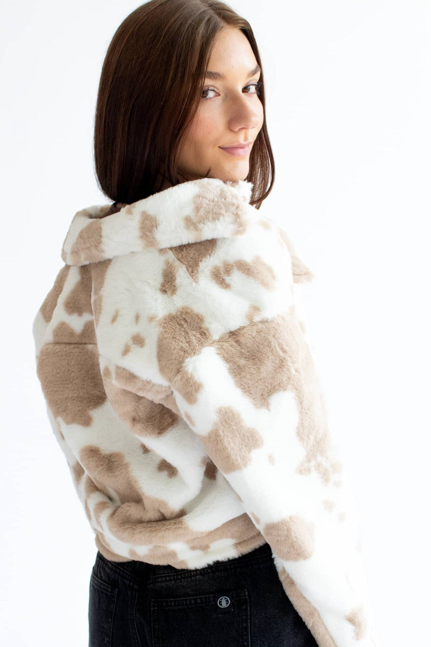 Taupe Cow Faux Fur Jacket