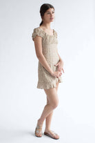 Taupe Ditsy Floral Milkmaid Dress