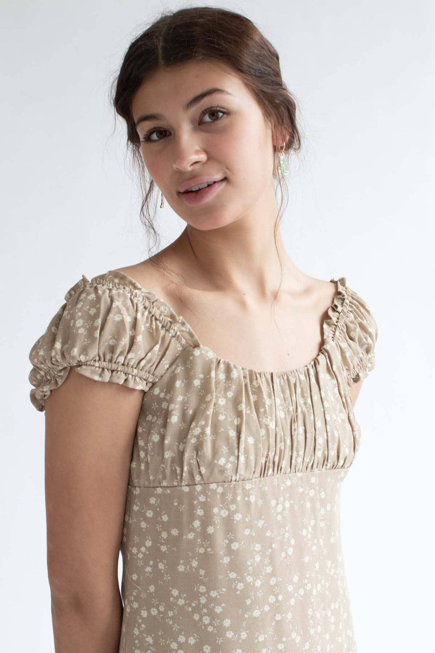 Taupe Ditsy Floral Milkmaid Dress