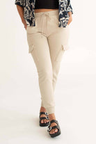 Taupe Fleece Cargo Joggers