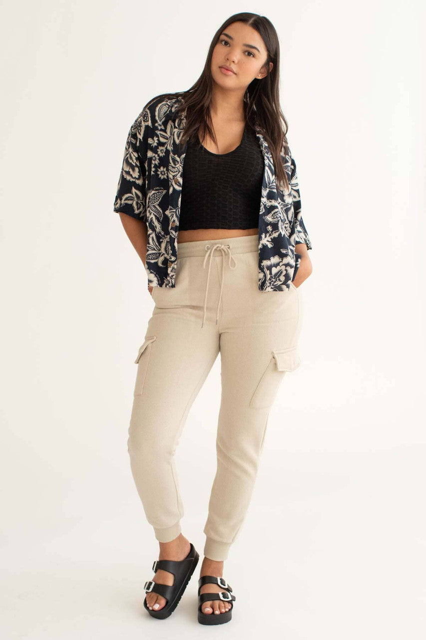 Taupe Fleece Cargo Joggers