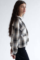 Taupe Linen Blend Plaid Cropped Jacket