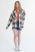 Taupe Linen Blend Plaid Shirt Jacket