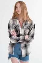 Taupe Linen Blend Plaid Shirt Jacket