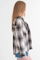 Taupe Linen Blend Plaid Shirt Jacket