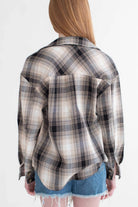 Taupe Linen Blend Plaid Shirt Jacket