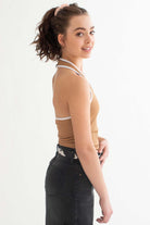 Taupe Mushroom Embroidered Halter Top