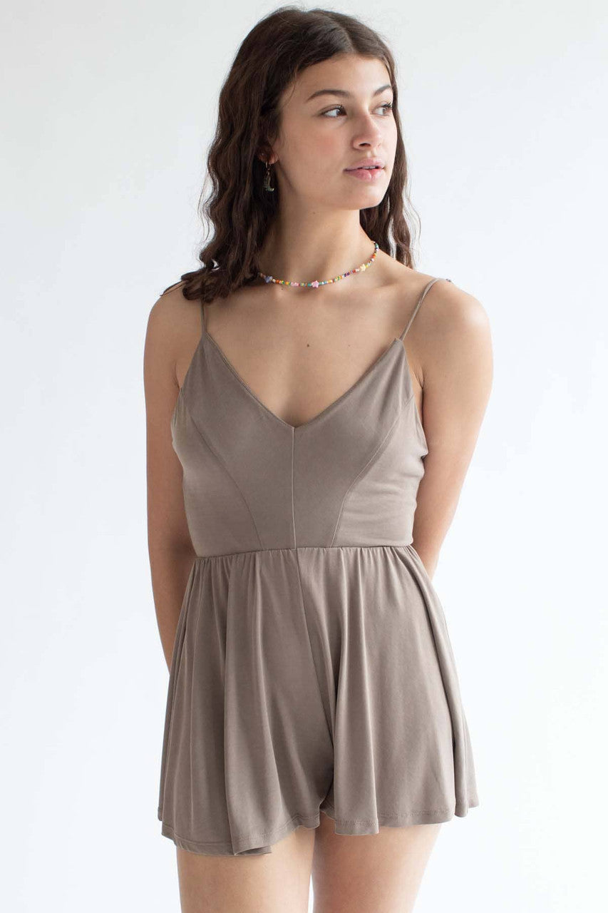 Taupe V Neck Cami Romper
