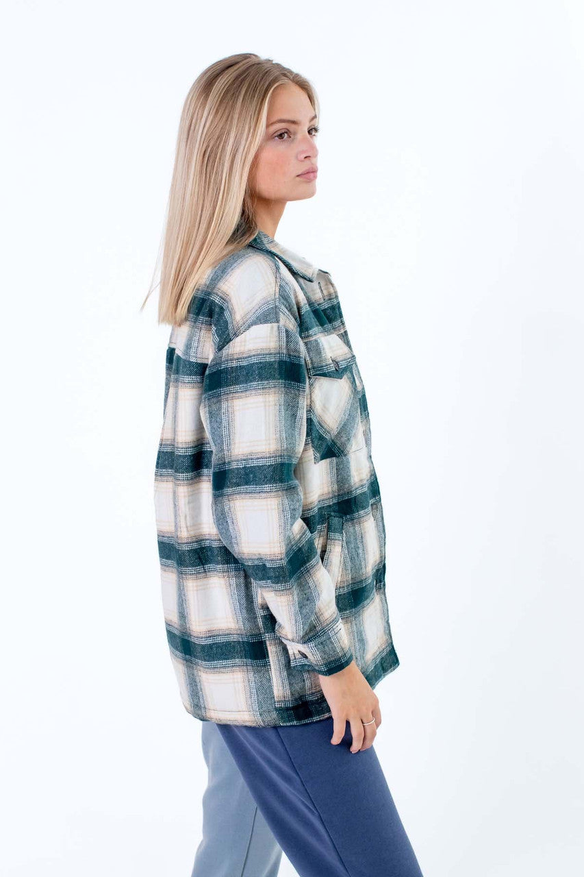 Teal Sherpa-Lined Flannel Jacket