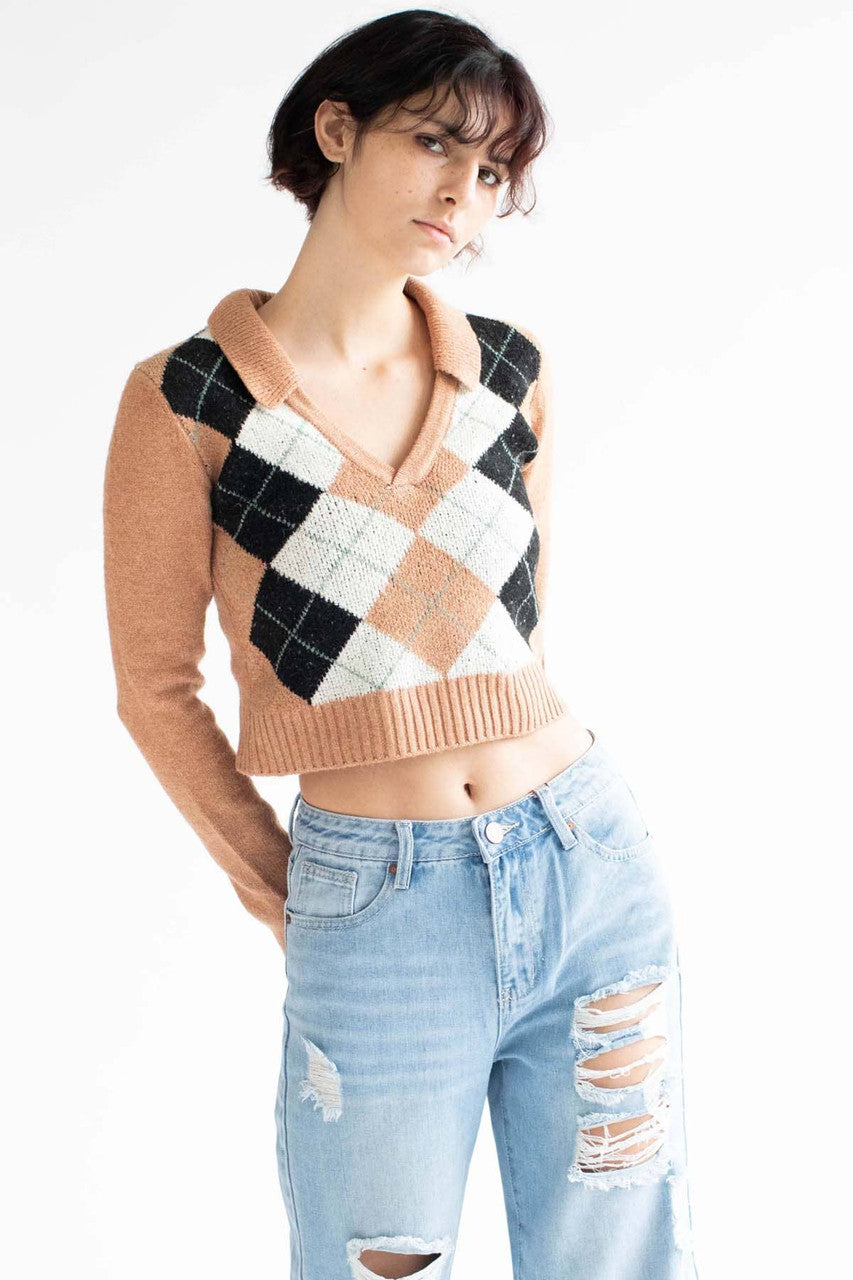 Terra Argyle Collared Sweater