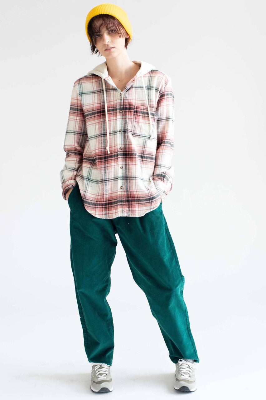 Terracotta Plaid Hooded Flannel Shirt