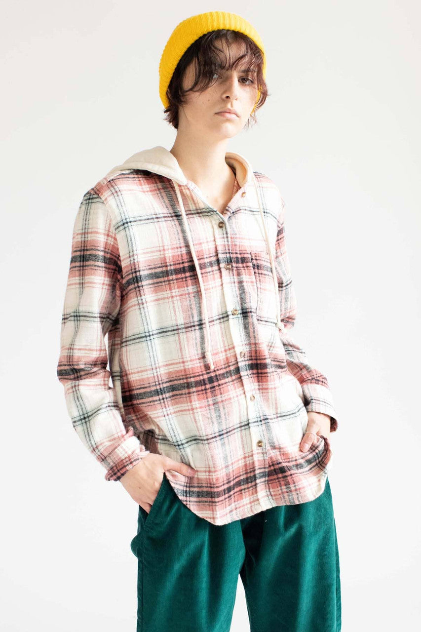 Terracotta Plaid Hooded Flannel Shirt