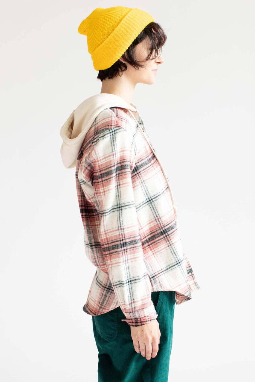 Terracotta Plaid Hooded Flannel Shirt