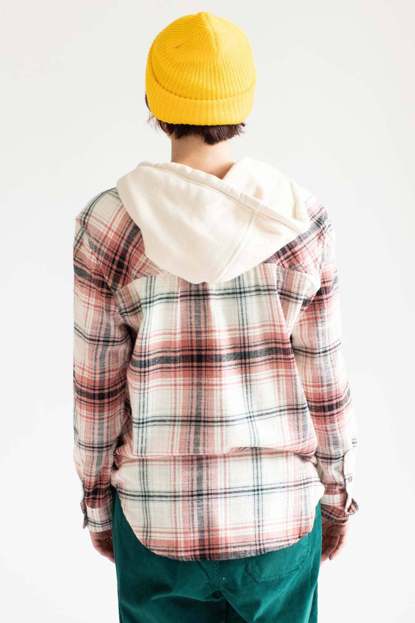 Terracotta Plaid Hooded Flannel Shirt