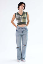 Thyme Color Block Plaid Sweater Vest