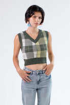 Thyme Color Block Plaid Sweater Vest
