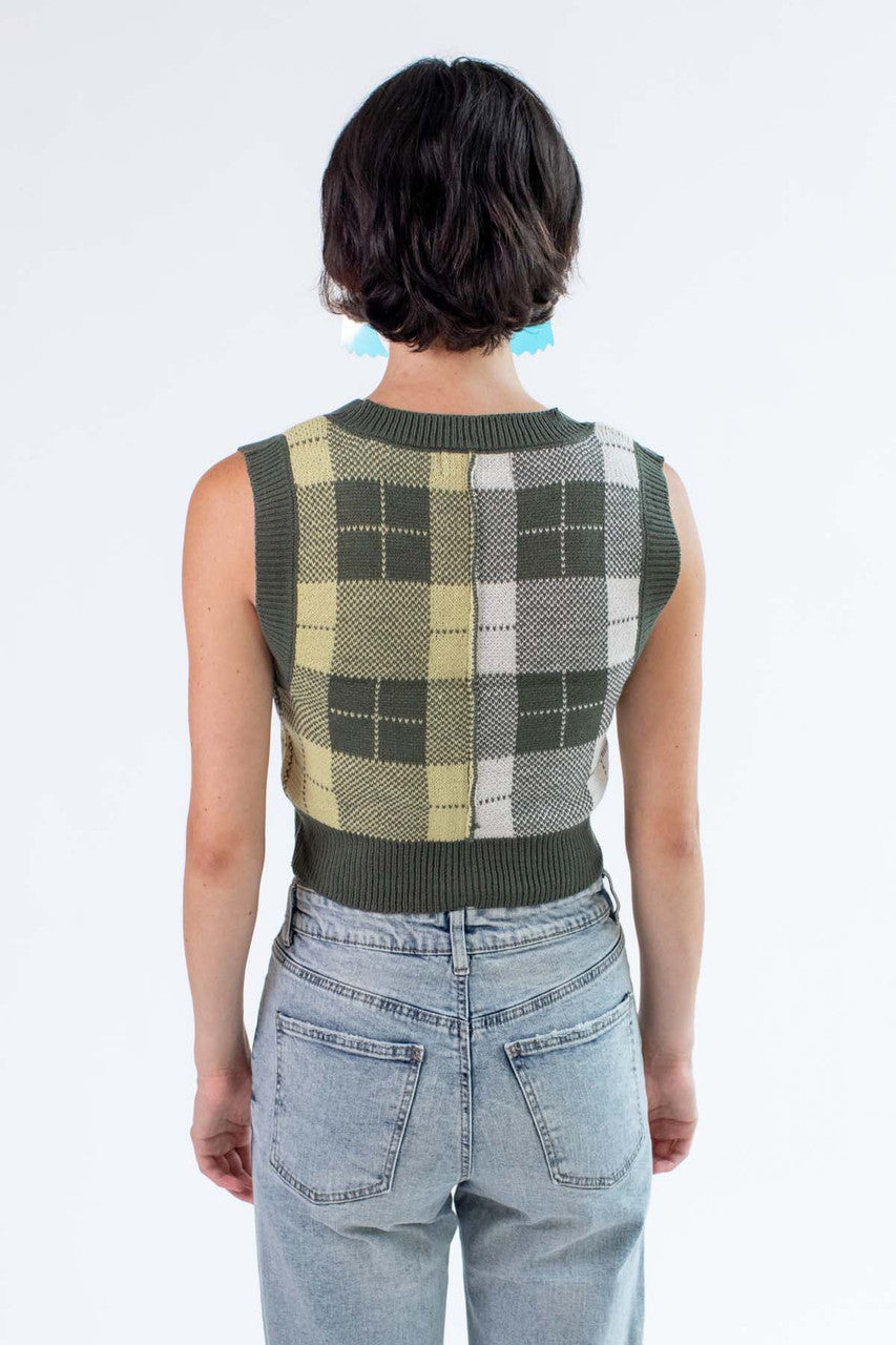 Thyme Color Block Plaid Sweater Vest