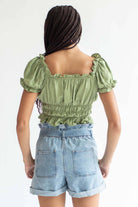 Tie Belt Paper Bag Waist Denim Shorts