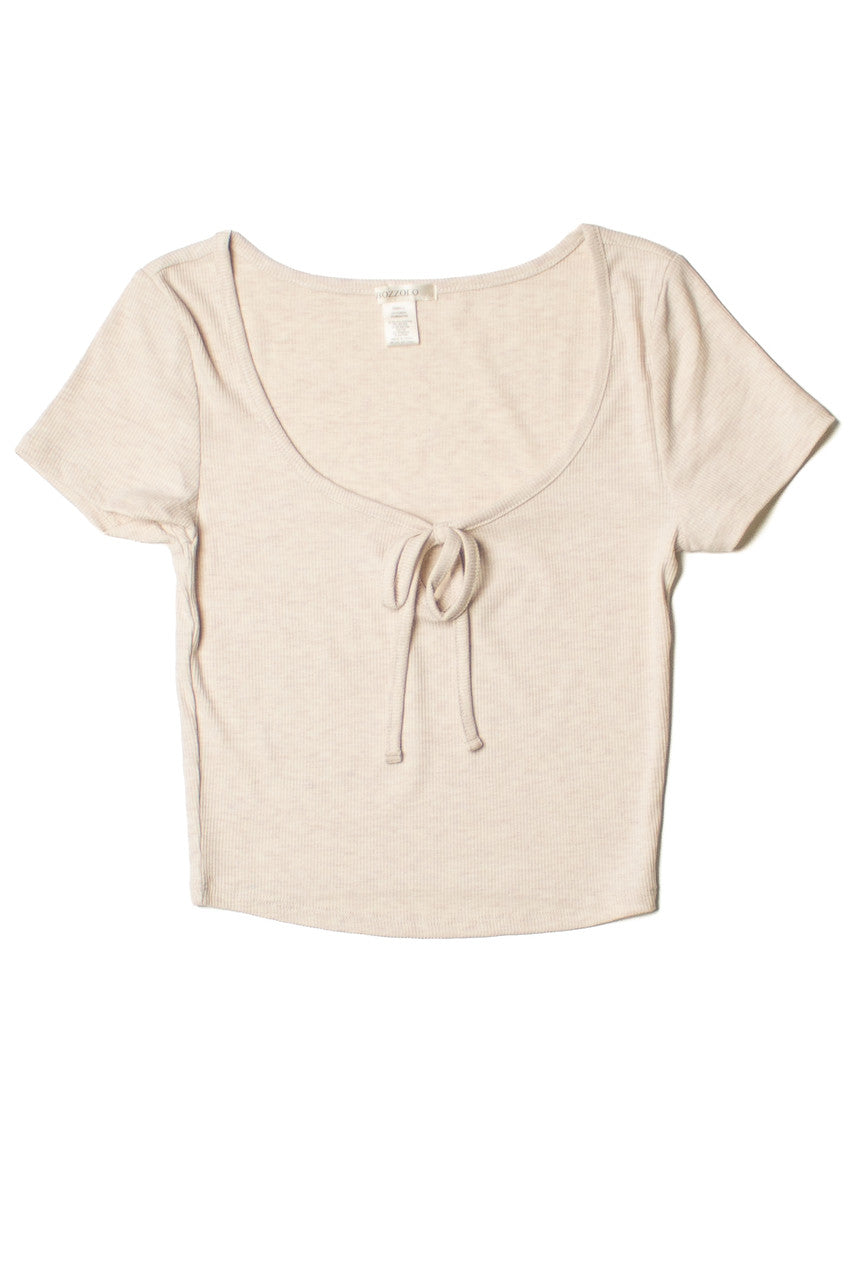 Oatmeal Tie Front Ribbed Tee