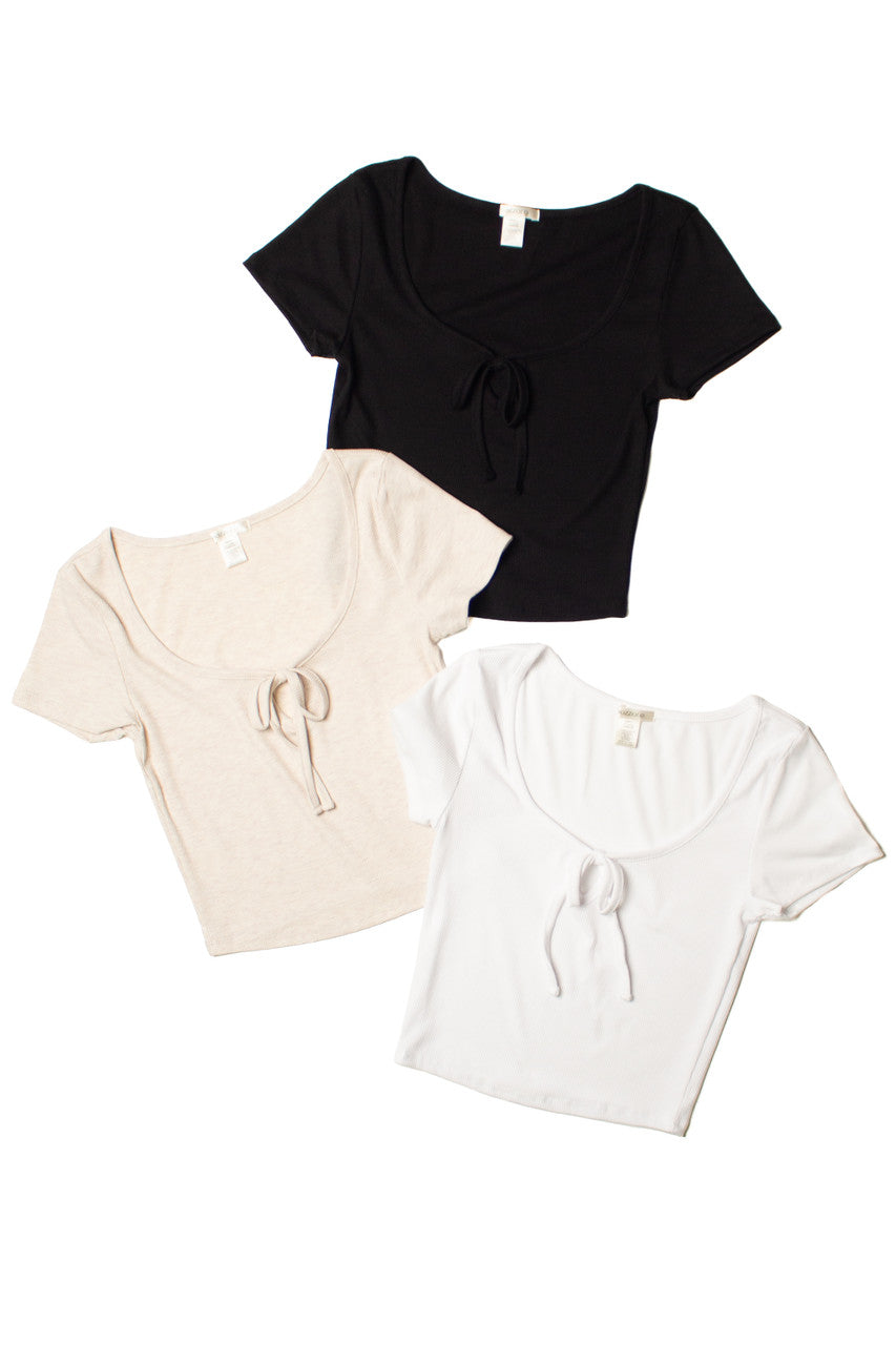 White Tie Front Ribbed Tee