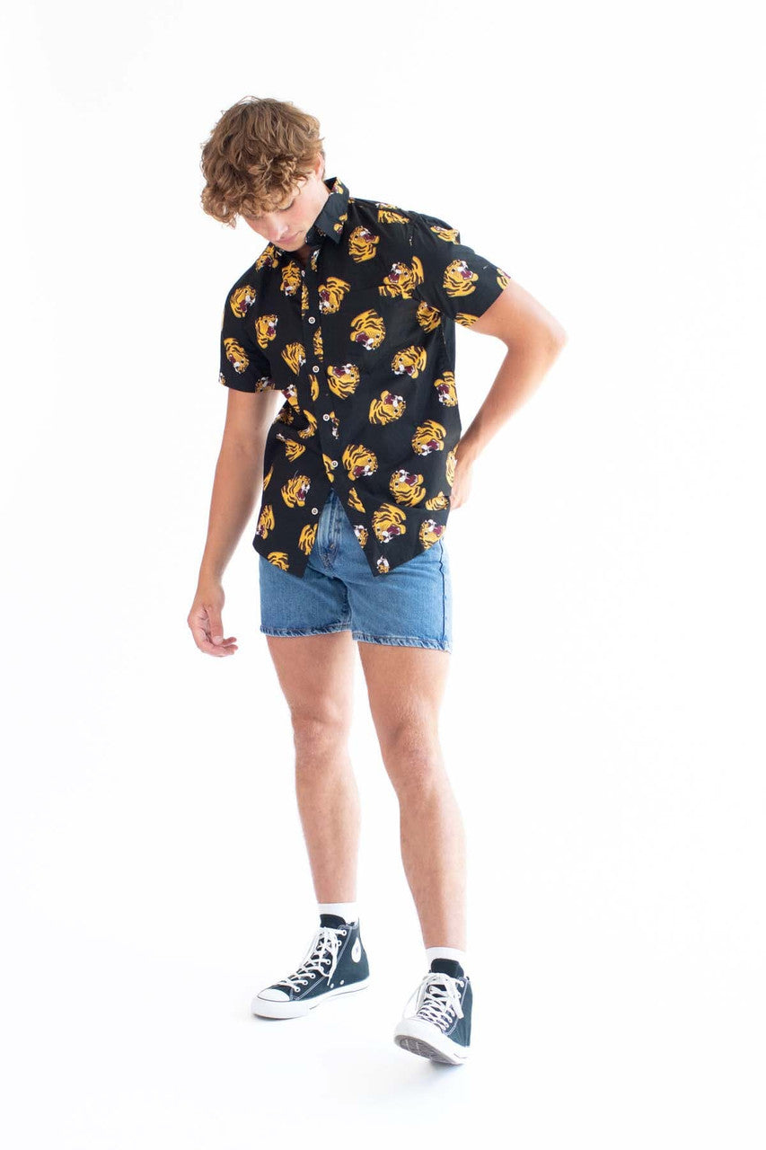 Tiger's Head Woven Button Up Shirt