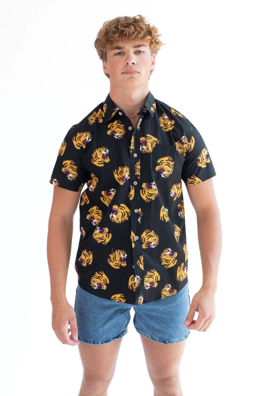 Tiger's Head Woven Button Up Shirt