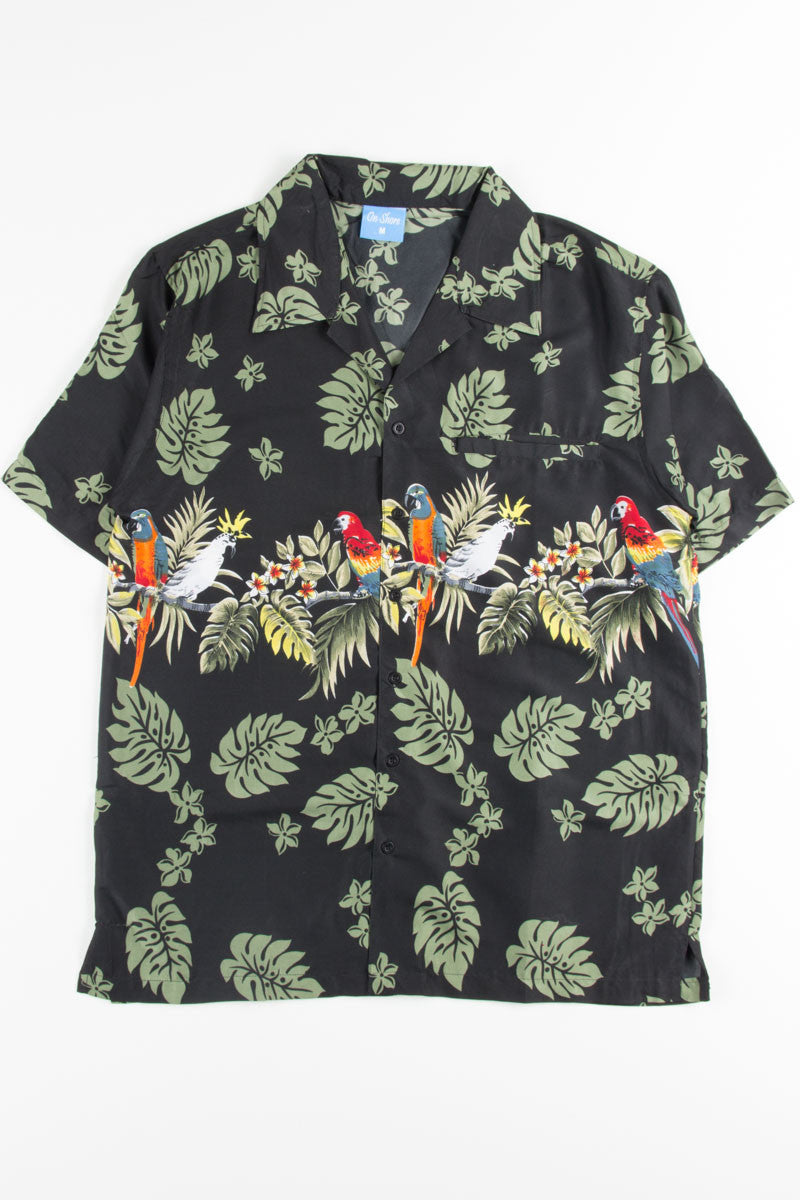 Black Tropical Parrot Hawaiian Shirt