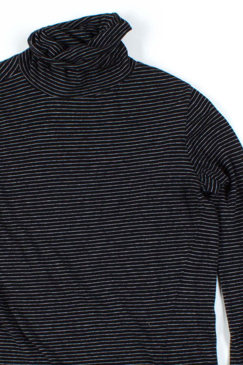 Black Striped Cuff Sleeve Turtleneck