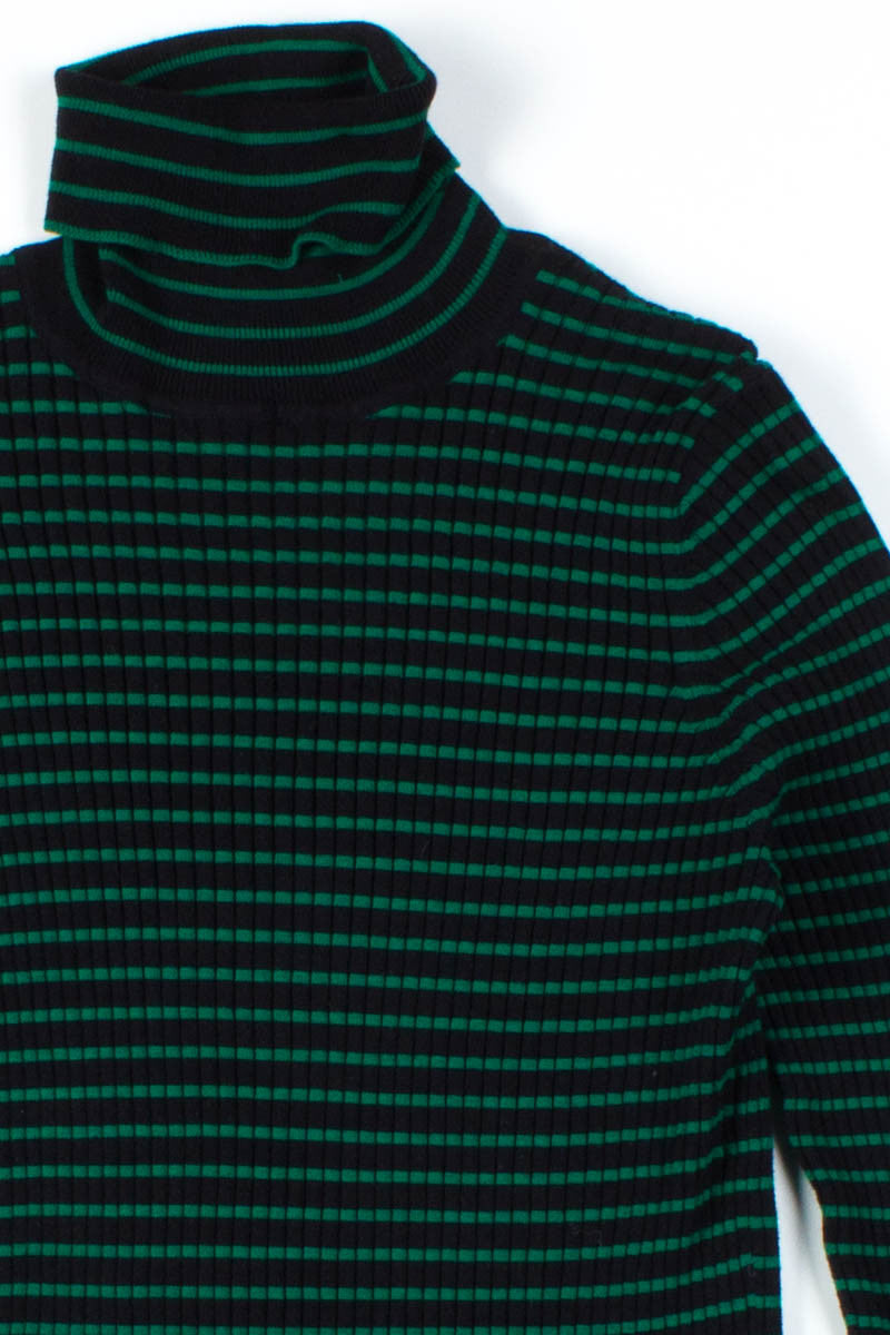 Green Striped Ribbed Turtleneck