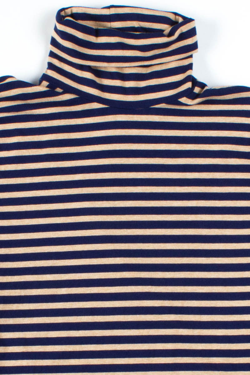 Tan & Navy Striped Turtleneck
