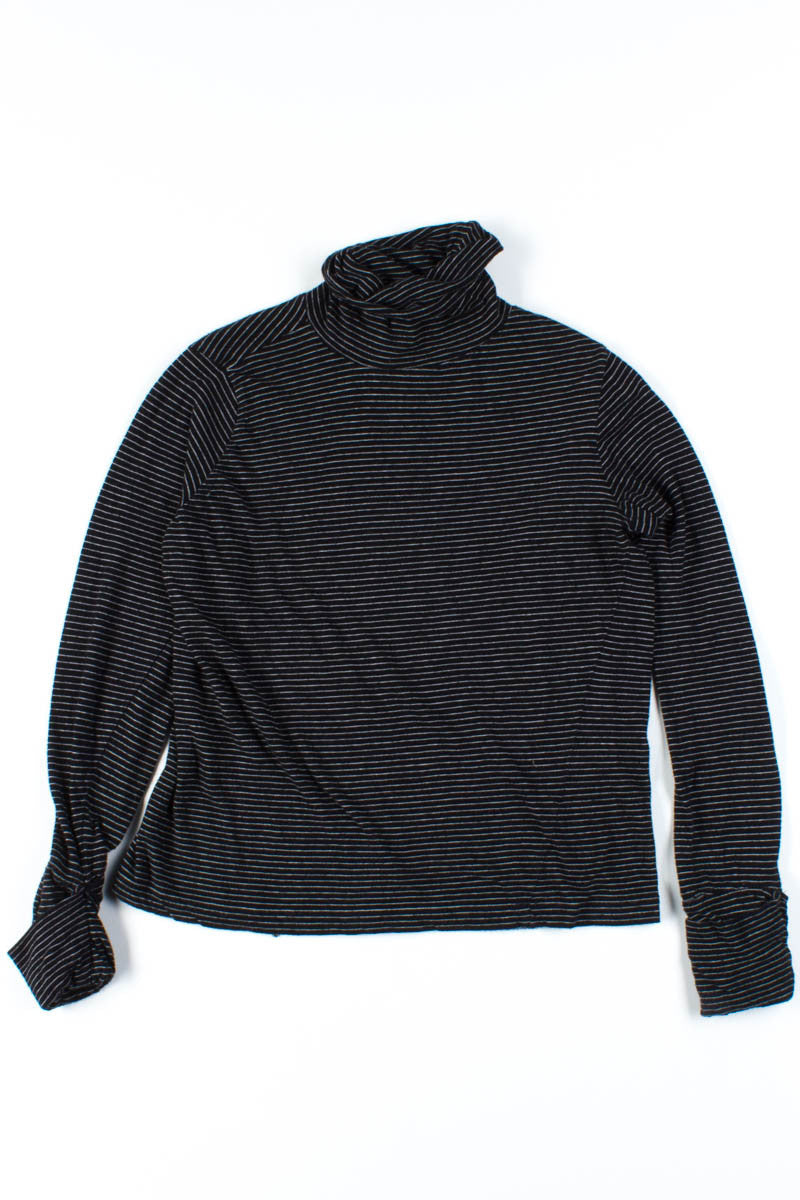 Black Striped Cuff Sleeve Turtleneck