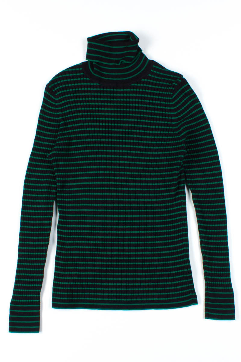Green Striped Ribbed Turtleneck