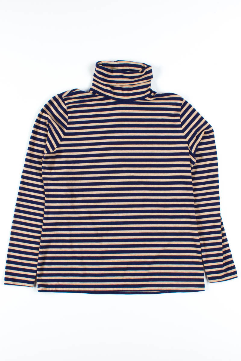Tan & Navy Striped Turtleneck