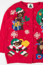 Red Cute Teddy Bears Christmas Cardigan 55262