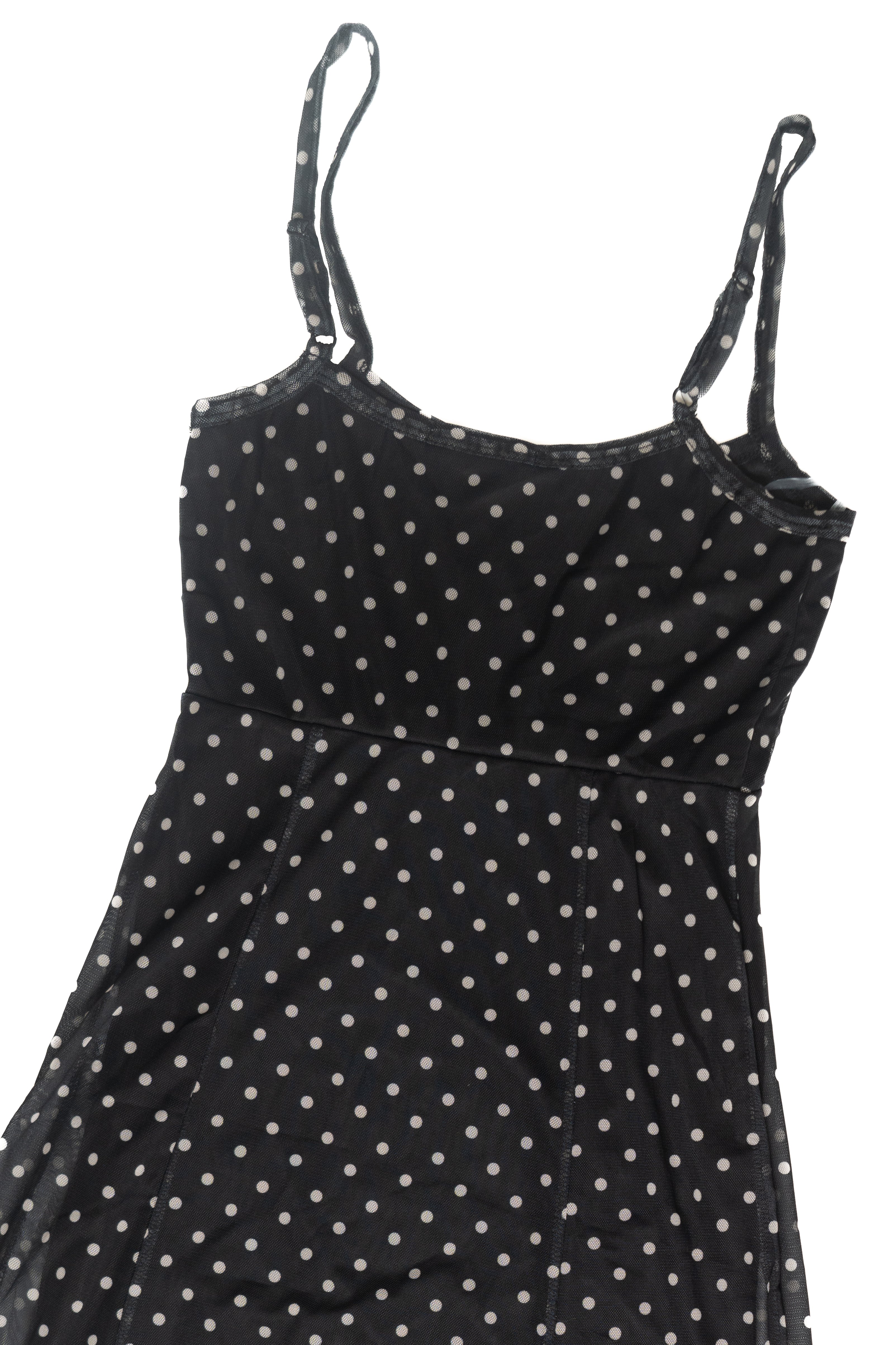 Mesh Dot Fit and Flare Maxi Dress