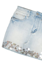 Round Sequin Trim Denim Skirt