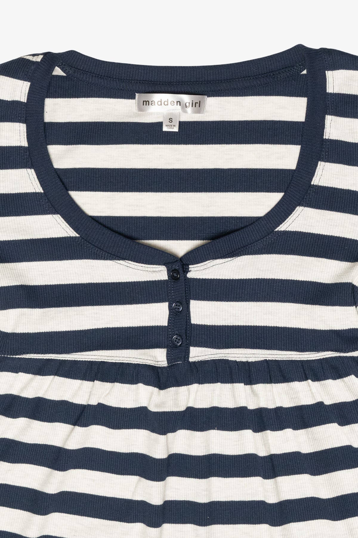 Striped Long Sleeve Babydoll Henley