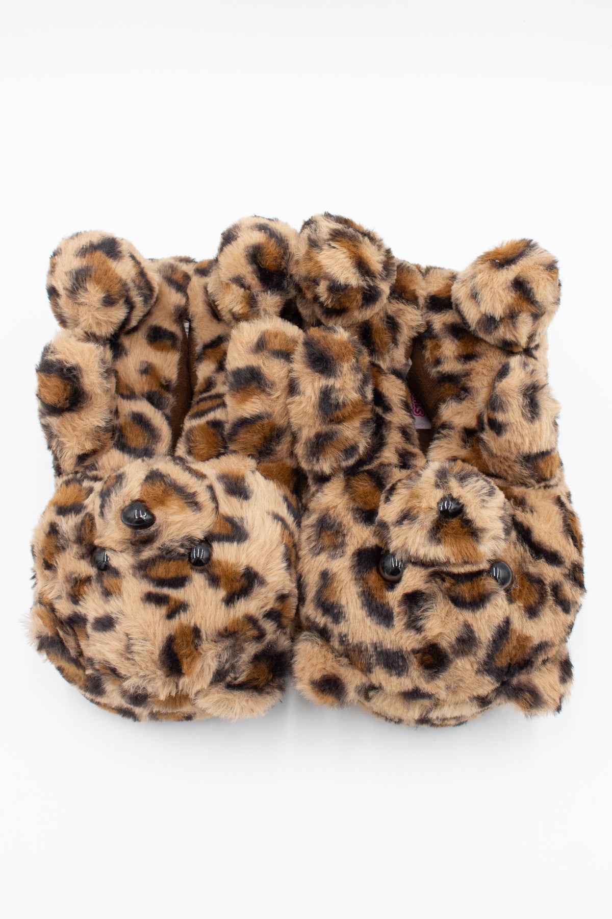 Fuzzy Leopard Bear Slippers