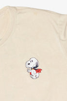Cream t-shirt featuring an embroidered vampire Snoopy wearing a cape