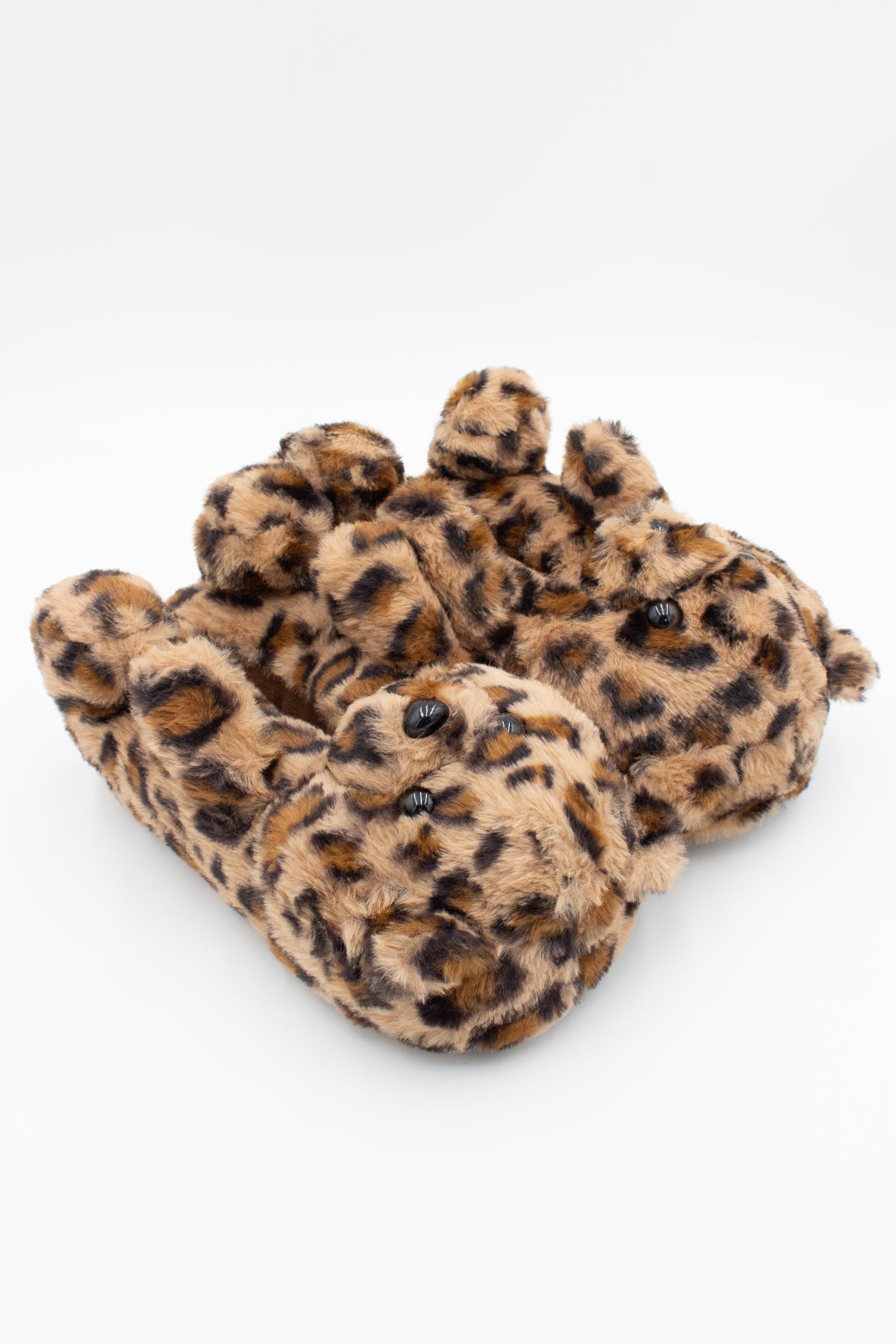 Fuzzy Leopard Bear Slippers