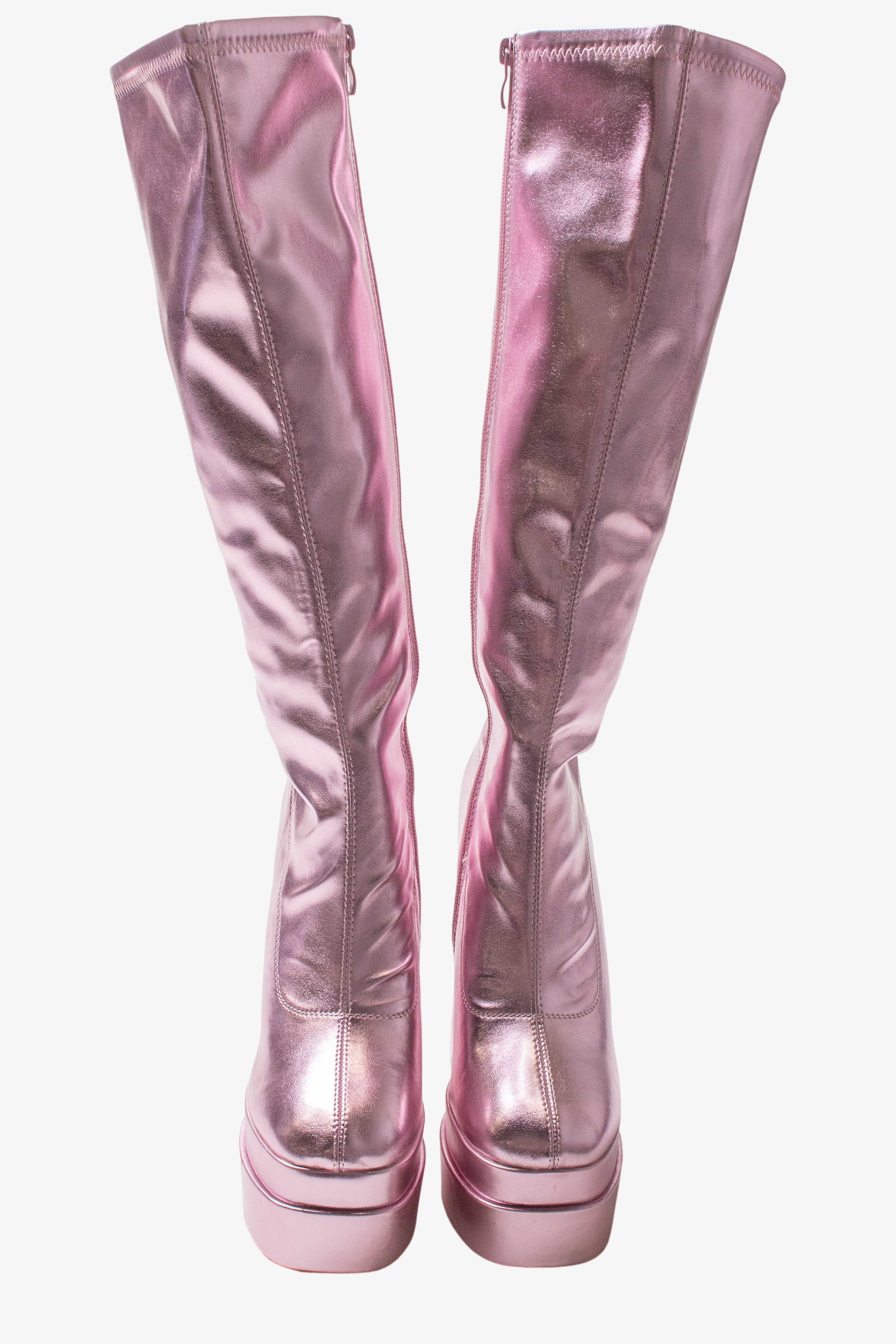 Metallic Pink Chunky GoGo Boots