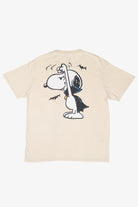 Back of cream t-shirt featuring Snoopy dressed as a vampire with a cape and bats