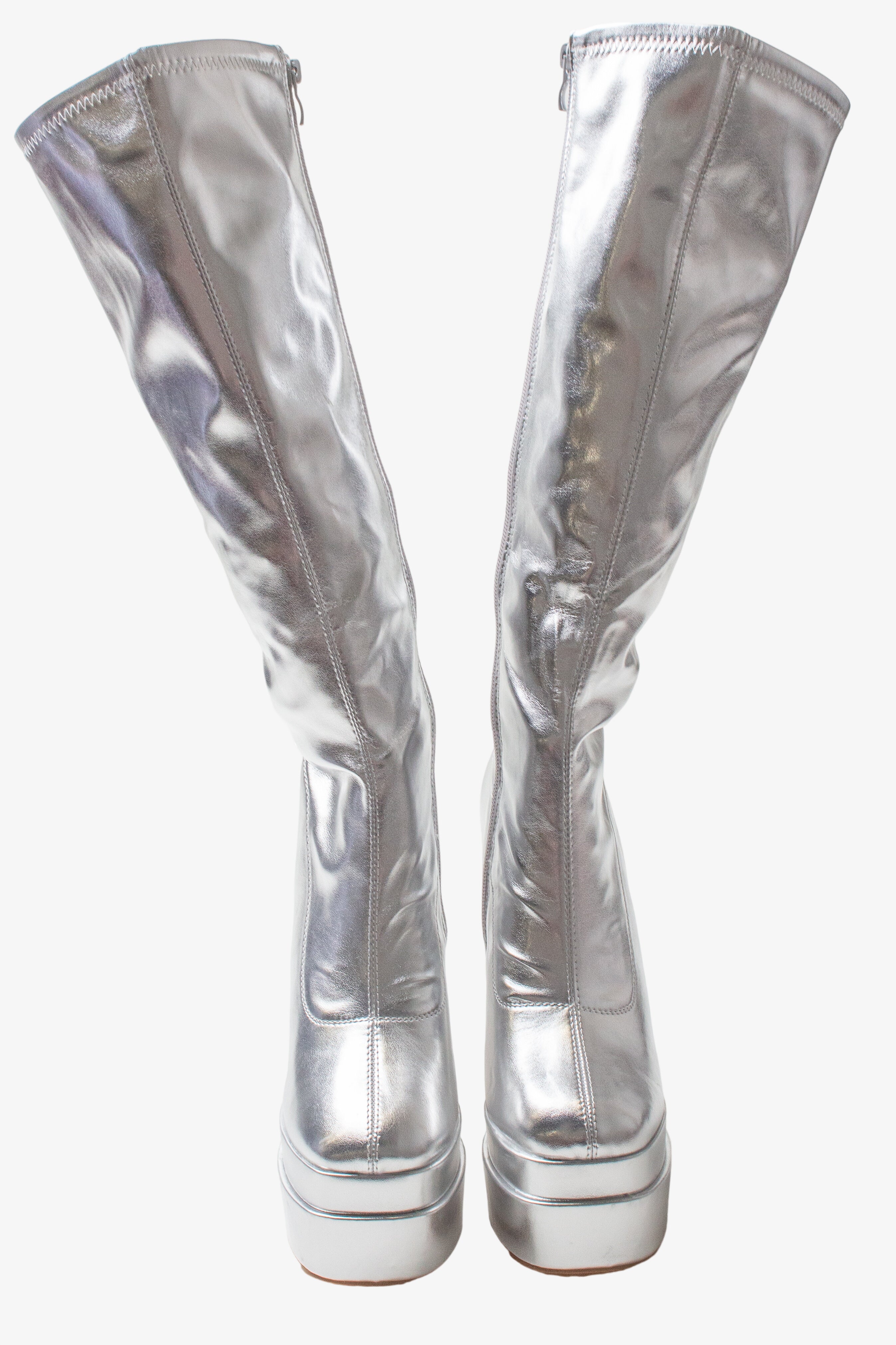 Metallic Silver Chunky GoGo Boots