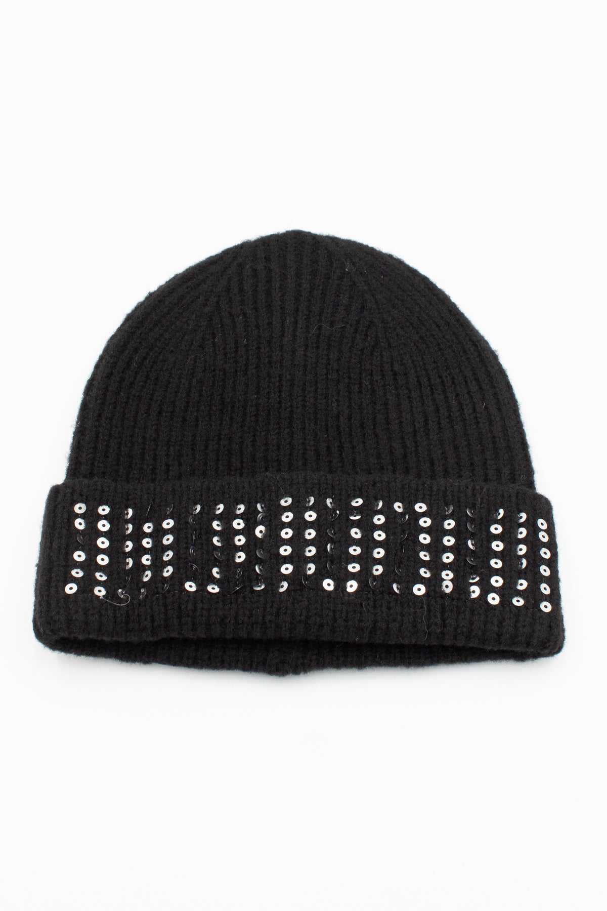 Ribbed Sequin Cuff Beanie