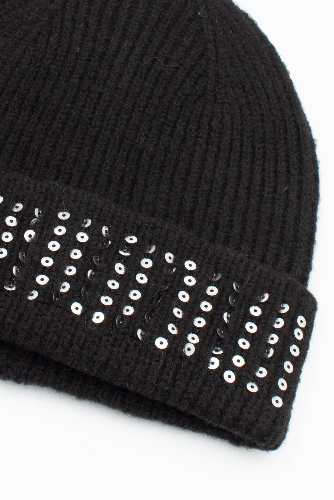 Ribbed Sequin Cuff Beanie